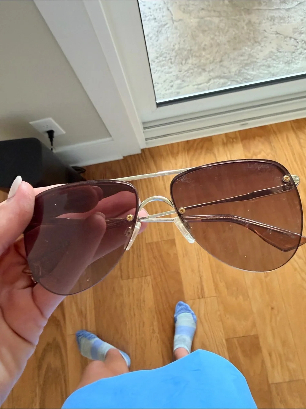 Le Specs Gold-Frame Aviator Sunglasses with Pink Gradient Lenses